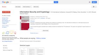 
                            9. Information Security and Cryptology: 11th International Conference, ...