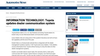 
                            2. INFORMATION TECHNOLOGY: Toyota updates dealer ...