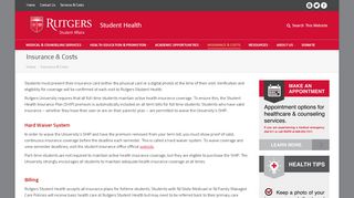 
                            5. Insurance & Costs – Student Health - Health – Rutgers