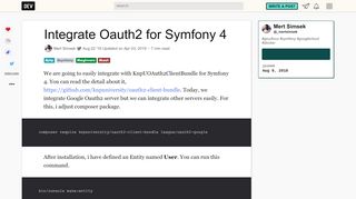 
                            2. Integrate Oauth2 for Symfony 4 - DEV Community            - Dev.to