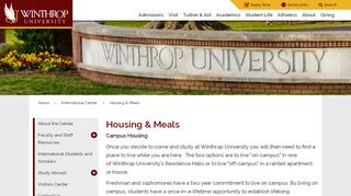 
                            7. International Center - Housing & Meals - Winthrop University