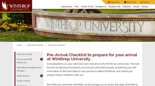 
                            8. International Center - Pre-Arrival Checklist - Winthrop University