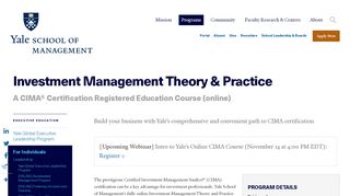
                            2. Investment Management Theory & Practice (CIMA Certification) | Yale ...