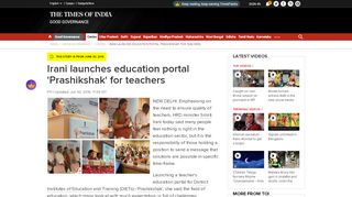 
                            4. Irani launches education portal 'Prashikshak' for teachers - Times of ...