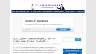 
                            11. IRCTC Customer Care Number (24X7) - Toll Free …