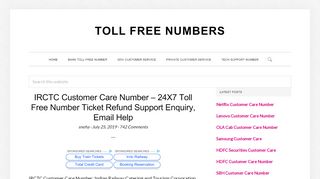 
                            9. IRCTC Customer Care Number - Toll Free Numbers