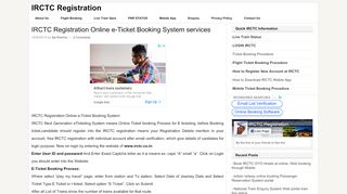 
                            11. IRCTC Registration Online e-Ticket Booking System services