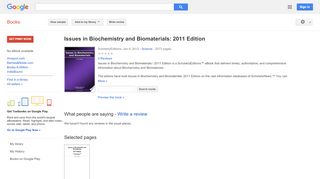 
                            3. Issues in Biochemistry and Biomaterials: 2011 Edition