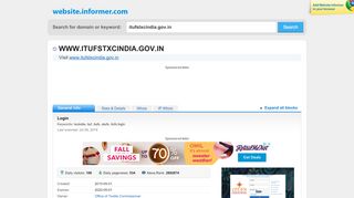 
                            2. itufstxcindia.gov.in at Website Informer. Login. Visit Itufstxcindia.