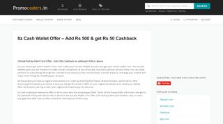 
                            9. Itz Cash Wallet Offer – Add Rs 500 & get Rs 50 Cashback …