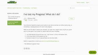 
                            1. I've lost my Progress! What do I do? – AdVenture Capitalist Help Centre