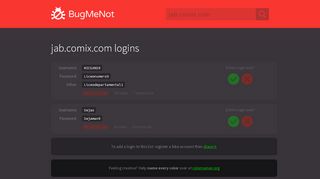 
                            10. jab.comix.com passwords - BugMeNot