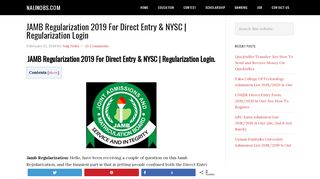 
                            1. JAMB Regularization 2019 For Direct Entry & NYSC | Regularization ...