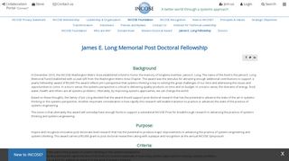 
                            5. James E. Long Memorial Post Doctoral Fellowship - Incose