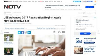 
                            9. JEE Advanced 2017 Registration Begins; Apply ... - ndtv.com