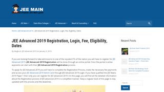 
                            3. JEE Advanced 2019 Registration, Login, Fee, Eligibility, Dates