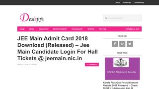 
                            6. JEE Main Admit Card 2018 Download (Released) - Jee Main ...