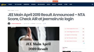 
                            9. JEE Main April 2019 Result Announced - NTA …