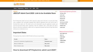 
                            6. JEECUP Admit Card 2019: Link is Now Available - jeeexam.in