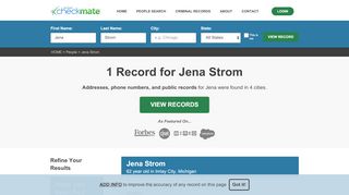 
                            7. Jena Strom - 1 Public Record Found - instantcheckmate.com