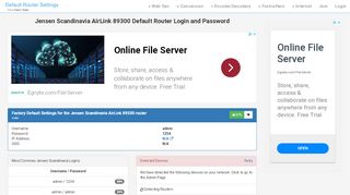 
                            6. Jensen Scandinavia AirLink 89300 Default Router Login and ...
