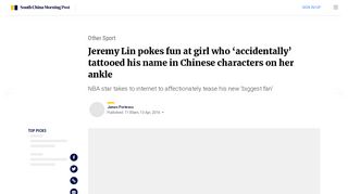 
                            9. Jeremy Lin pokes fun at girl who 'accidentally' tattooed his name in ...