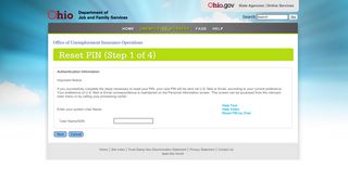 
                            5. JFS - Ohio Unemployment Compensation - Reset PIN (Step 1 of 4)
