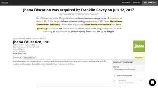 
                            6. Jhana Education, Acquired by Franklin Covey Co. on July 12th, 2017 ...