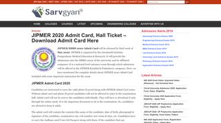 
                            5. JIPMER 2020 Admit Card, Hall Ticket - sarvgyan.com