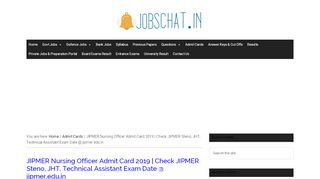 
                            8. JIPMER Nursing Officer Admit Card 2019 | Staff Nurse ...