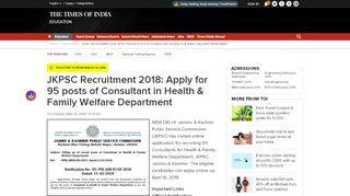 
                            5. JKPSC Recruitment 2018: Apply for 95 posts of Consultant ...