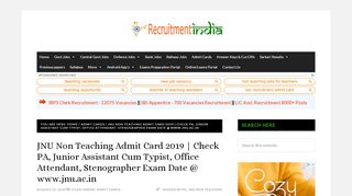 
                            6. JNU Non Teaching Admit Card 2019 | Jr Assistant ... - Recruitment India