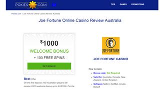 
                            6. Joe Fortune Casino Reviews & Ratings - AU$1000 Sign Up Bonus