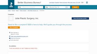 
                            6. Jolie Plastic Surgery, Inc. | Complaints | Better Business Bureau® Profile