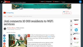 
                            8. Jozi connects 10 000 residents to WiFi services | ITWeb