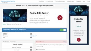 
                            1. Juniper SRX210 Default Router Login and Password