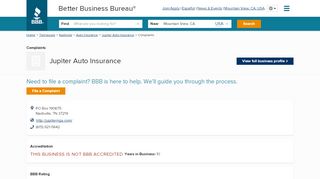 
                            7. Jupiter Auto Insurance | Complaints | Better Business Bureau ...