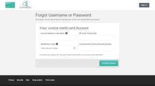 
                            2. Justice credit card - Forgot Username or Password