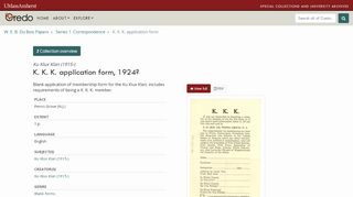 
                            4. K. K. K. application form, 1924? - Credo - UMass Amherst