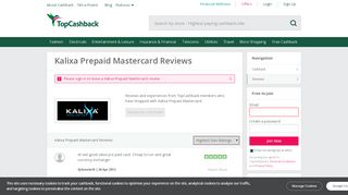 
                            5. Kalixa Prepaid Mastercard Reviews - topcashback.co.uk