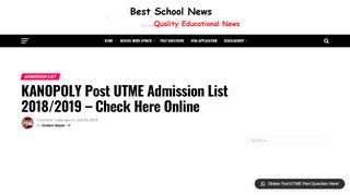 
                            8. KANOPOLY Post UTME Admission List 2018/2019 – Check Here ...