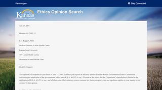 
                            4. Kansas Governmental Ethics Commission - Ethics Opinion Search