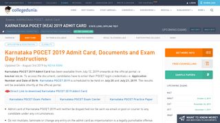 
                            5. Karnataka PGCET 2019 Admit Card: Download Now @kea.kar.nic.in