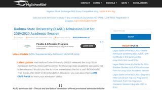 
                            7. KASU Admission List for 2018/2019 Session | 1st & 2nd - MySchoolGist