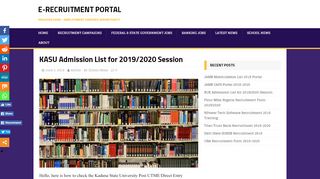 
                            5. KASU Admission List for 2019/2020 Session E-Recruitment Portal