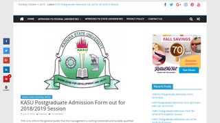 
                            8. KASU Postgraduate Admission Form out for 2018/2019 Session