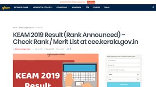 
                            8. KEAM 2019 Result (Rank Announced) - Check Rank / Merit ...