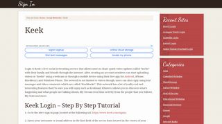 
                            4. Keek Login – www.Keek.com Sign In to My Account - Signin.co