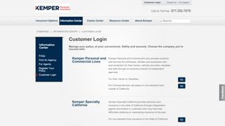 
                            5. Kemper Personal and Commercial Lines - Customer Login