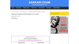 
                            6. Kendriya Vidyalaya (KVS) Challan Form 2019 - 2020 at ...